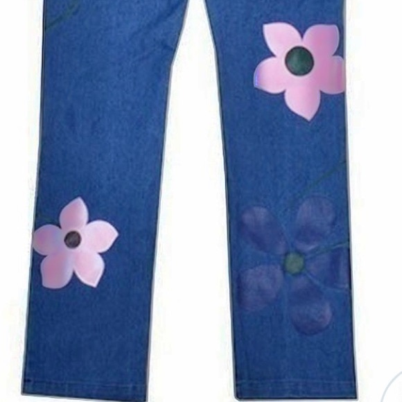 🌸L Blue Flower Power Denim Overalls - Picture 3 of 6